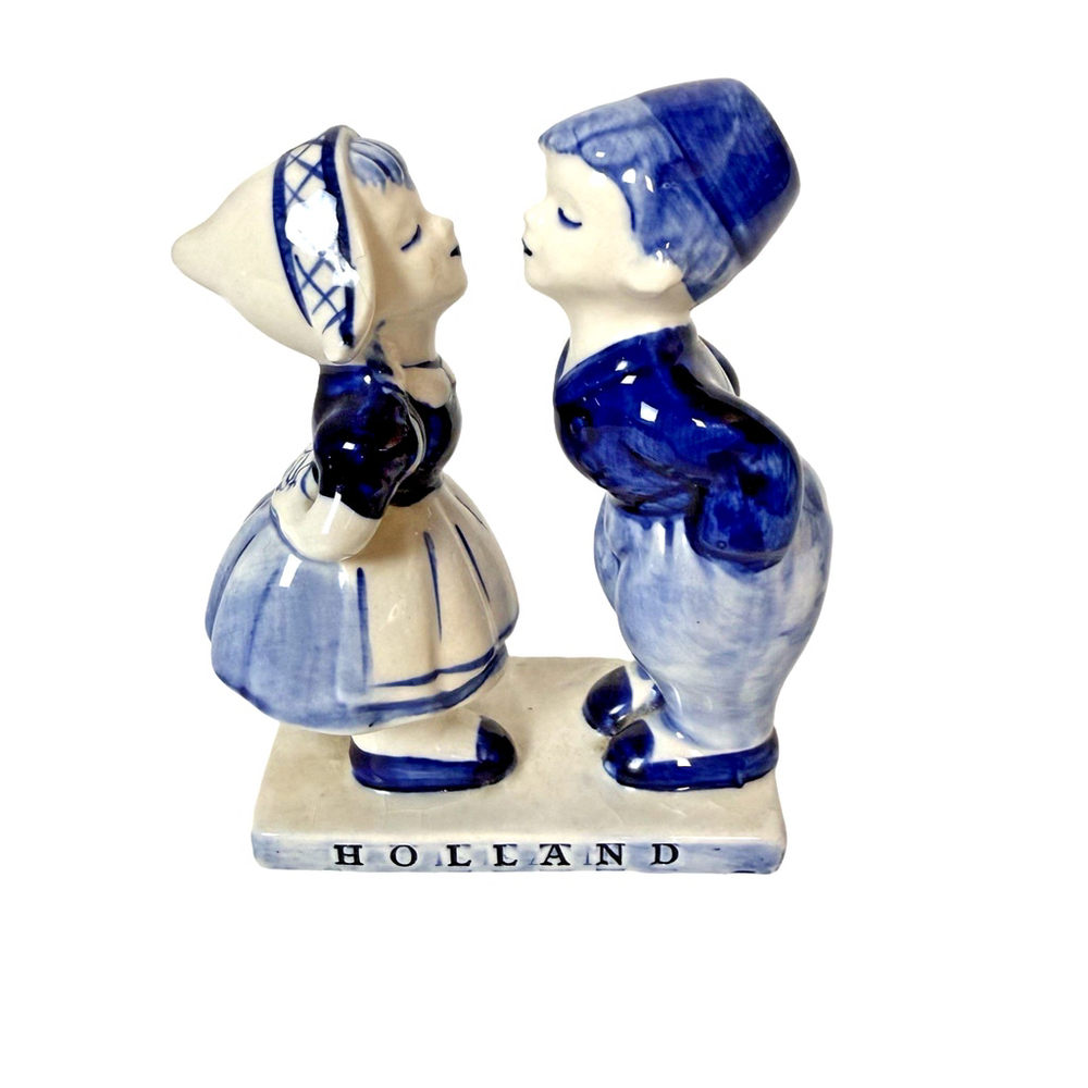 Vintage Delft Blue Holland Porcelain Dutch Kissing Boy & Girl Handpainted